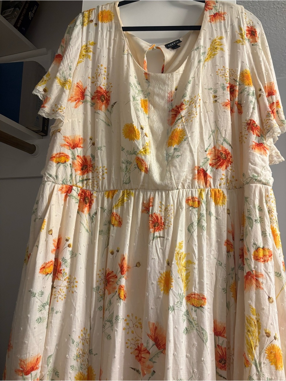 torrid Cream Floral Midi Dress with Orange & Yellow Flowers - Picture 2 of 3